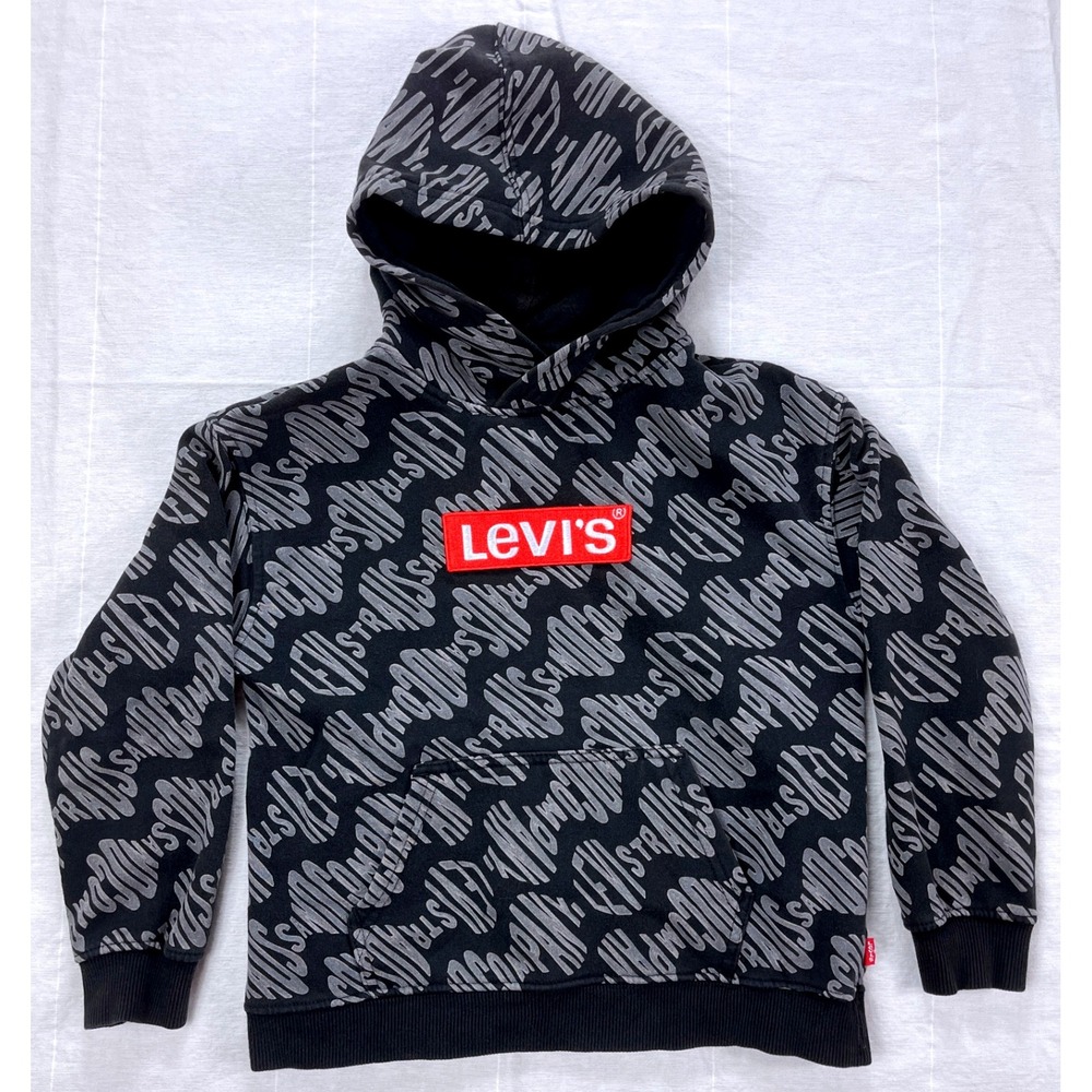 Levis Kids‎ Hoodie Sweatshirt Size 7 Black Gray Logo Print Pullover